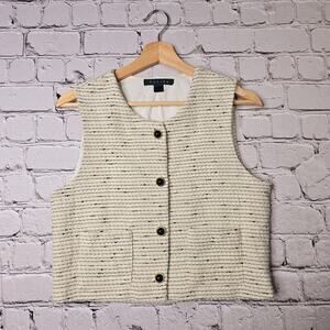 Tullea Cream Black Old Money Tweed Style Faux Jewel Button Vest Size Medium